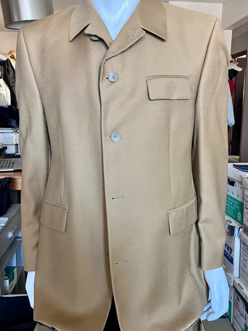 FUBU The Collection Made in Canada Suit/Jacket Tan Pure New Wool
